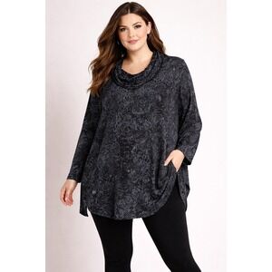 Bryn Walker Floral Cowl Neck Tunic Top M Sparkle Boho Lagenlook Dark Cozy Jersey